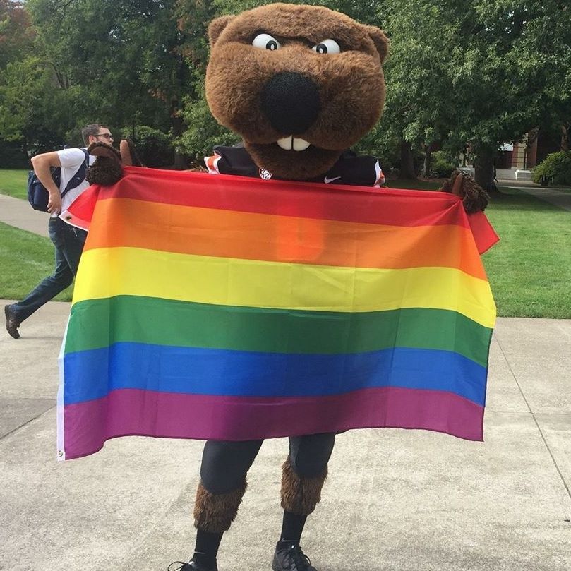 Benny Beaver with Rainbow Flag