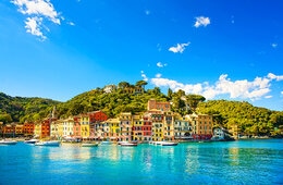 Town port with blue skies and clear water