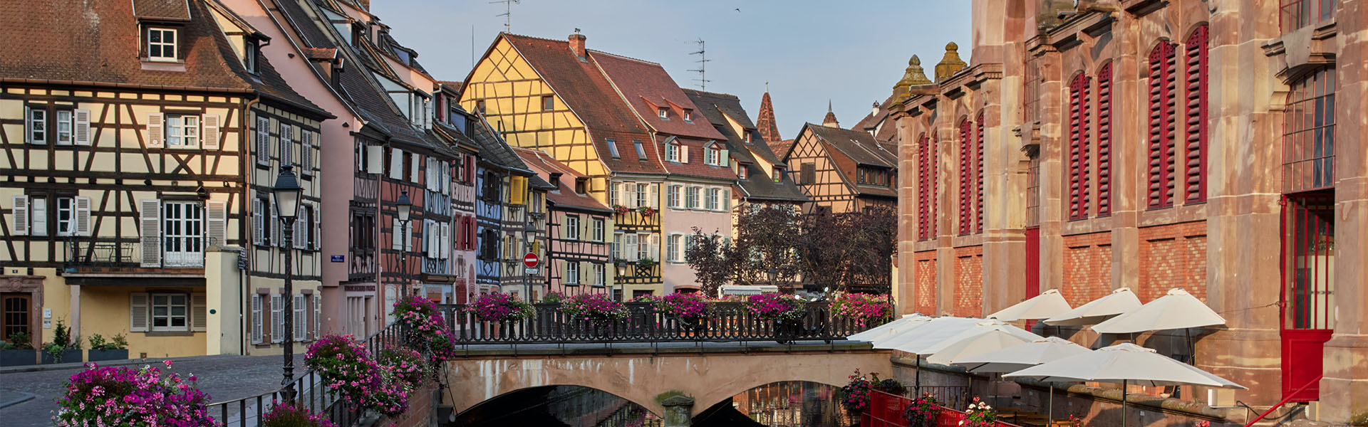Alsace river view with historial buildings