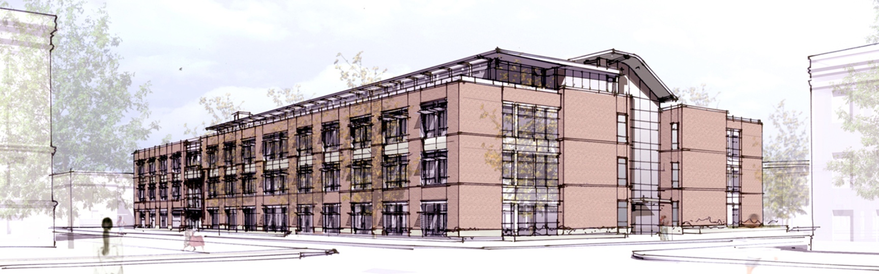 Architectural sketch of Kelley Engineering building.