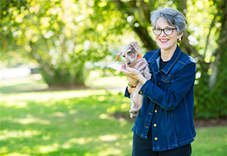 Rebecca Camden with dog, Maude