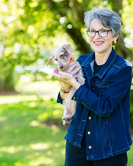 Rebecca Camden with dog, Maude