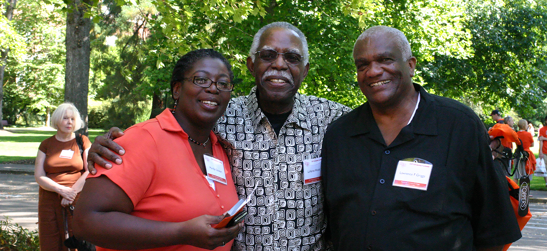 The late Larry Griggs (right), community leader and longtime director of OSU's Educational Opportunities Program. Pictured here with LaVerne Woods and Marilyn Stewart.