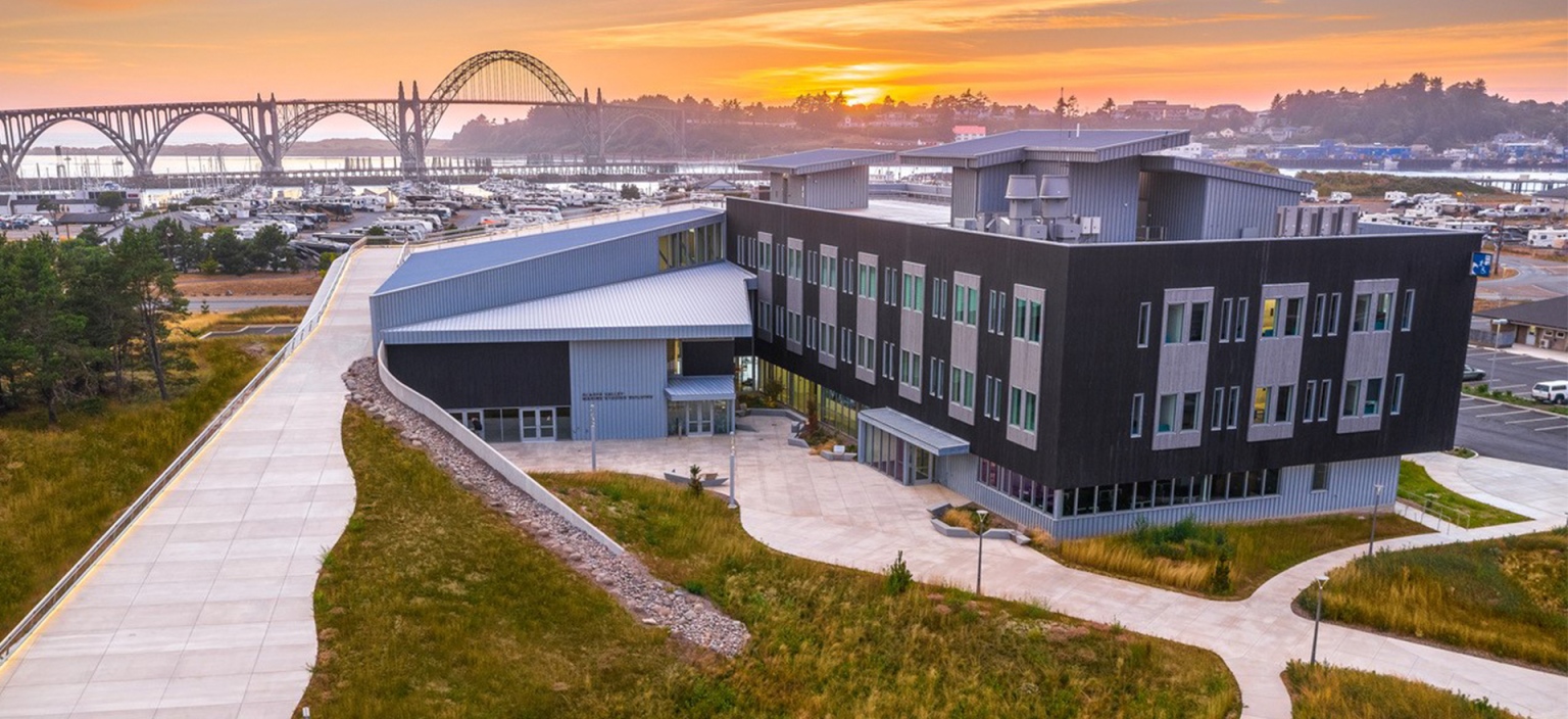 A view of the Gladys Valley Marine Studies Building at Oregon State University's Hatfield Marine Science Center in Newport, Oregon. Photo by Mark Farley.