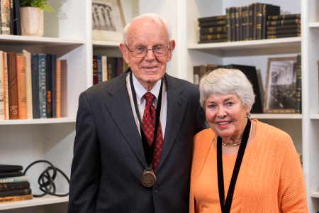 Peggy wood with the lifetime trustee medal.