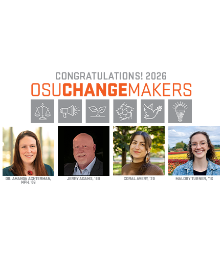 Photos and names of the four 2026 OSU Changemakers.