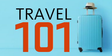 image showing text "travel 101" with blue suitcase