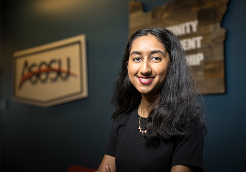 Sahana Shah photographed with the Associated Students of OSU Congress sign